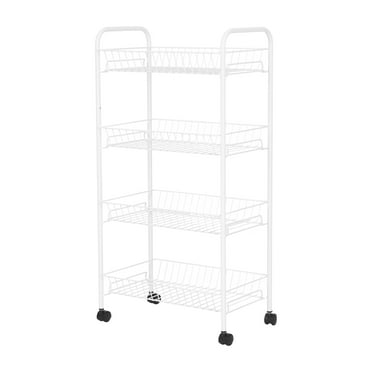 Mainstays Rolling 4-Tier Metal Laundry Basket Cart, White, Adult