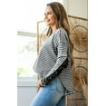 thumbnail image 3 of Women's Black Stripe Thermal Knit Top – Casual Long Sleeve for Daily Comfort | L, 3 of 5
