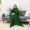 thumbnail image 5 of PAVILIA Fleece Blanket with Sleeves for Women Men Adults, Wearable Blanket Warm Soft Plush, Snuggle Pocket Sleeved TV Throw Wrap, Cozy White Elephant Gifts Ideas for Mom Wife, Dark Green, 5 of 9