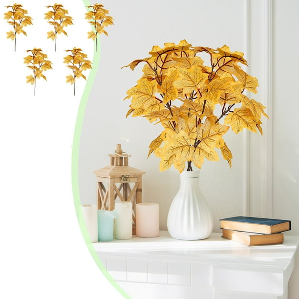 Decoraciones de Halloween, decoraciones para el hogar, 5 piezas de decoración de otoño, ramas de hojas de arce de seda artificial, tallos de otoño, hojas de arce falsas para mesa de ramo de boda, plan