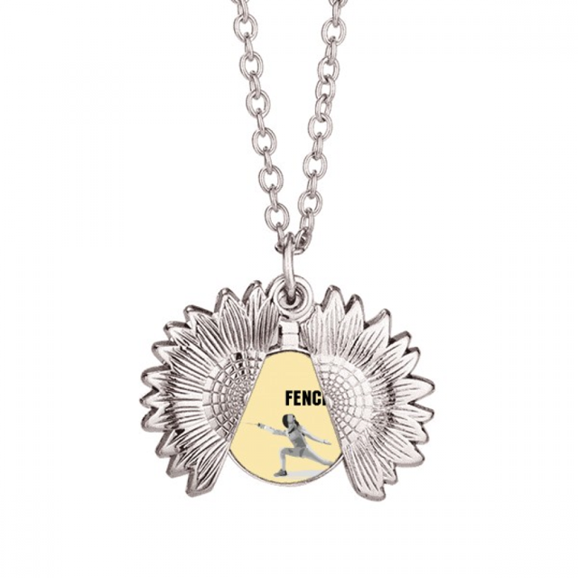 Ancient Sport Fencing Art Deco Fashion Sunflower Necklace Pendant Locket Jewelry