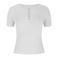 thumbnail image 5 of Button Down Slimming Tops for Women Trendy 2025 Short Sleeve Basic Casual T Shirts Blouse Stretch Summer Tight Tees, 5 of 6