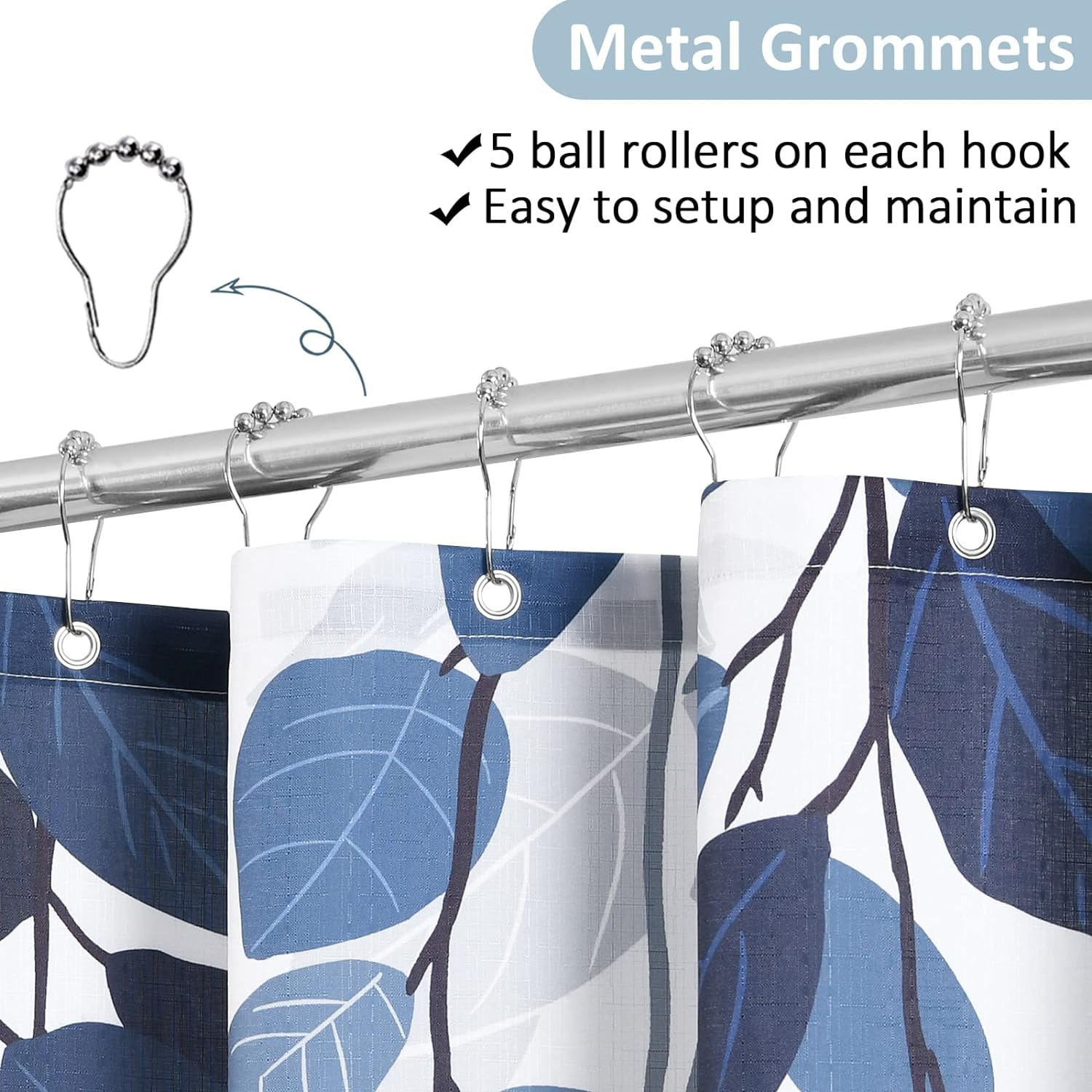 Extra Long Blue Eucalyptus Shower Curtain for Bathroom Floral Watercolor Leaves Spring Shower Curtain Vine Botanical Shower Curtain Natural Navy Bath Curtain Bathroom Decor 72x78