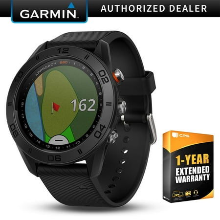 Garmin Approach S60 Golf Watch Black with Black Band (010-01702-00) with 1 Year Extended