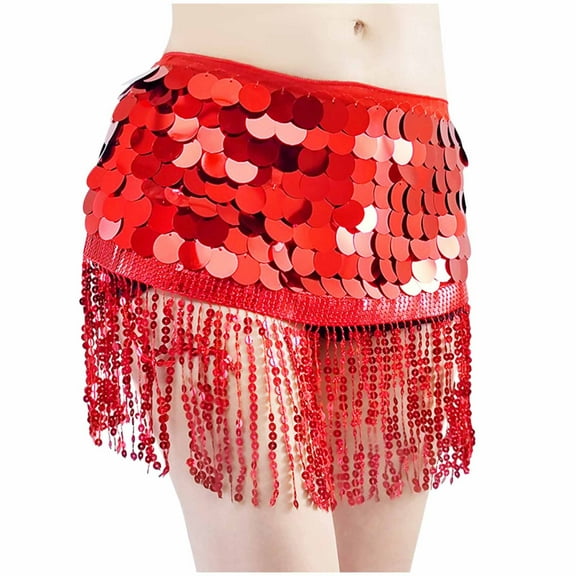 Wancir Women's Sequin Fringe Skirt Sparkle Tassel Skirts Belly Dance Hip Scarf for Girls Halloween Party Rave Costume