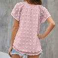 thumbnail image 5 of Womens Chiffon Blouse Swiss Dot Casual V-Neck Tie Puff Short Sleeve Pom Pom Shirts Loose Fit Summer Tops Tunics, 5 of 6