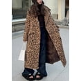 thumbnail image 2 of utcoco Womens Leopard Long Wool Trench Coat Notched Lapel Double Breasted Pea Coat Winter Warm Overcoat, 2 of 6