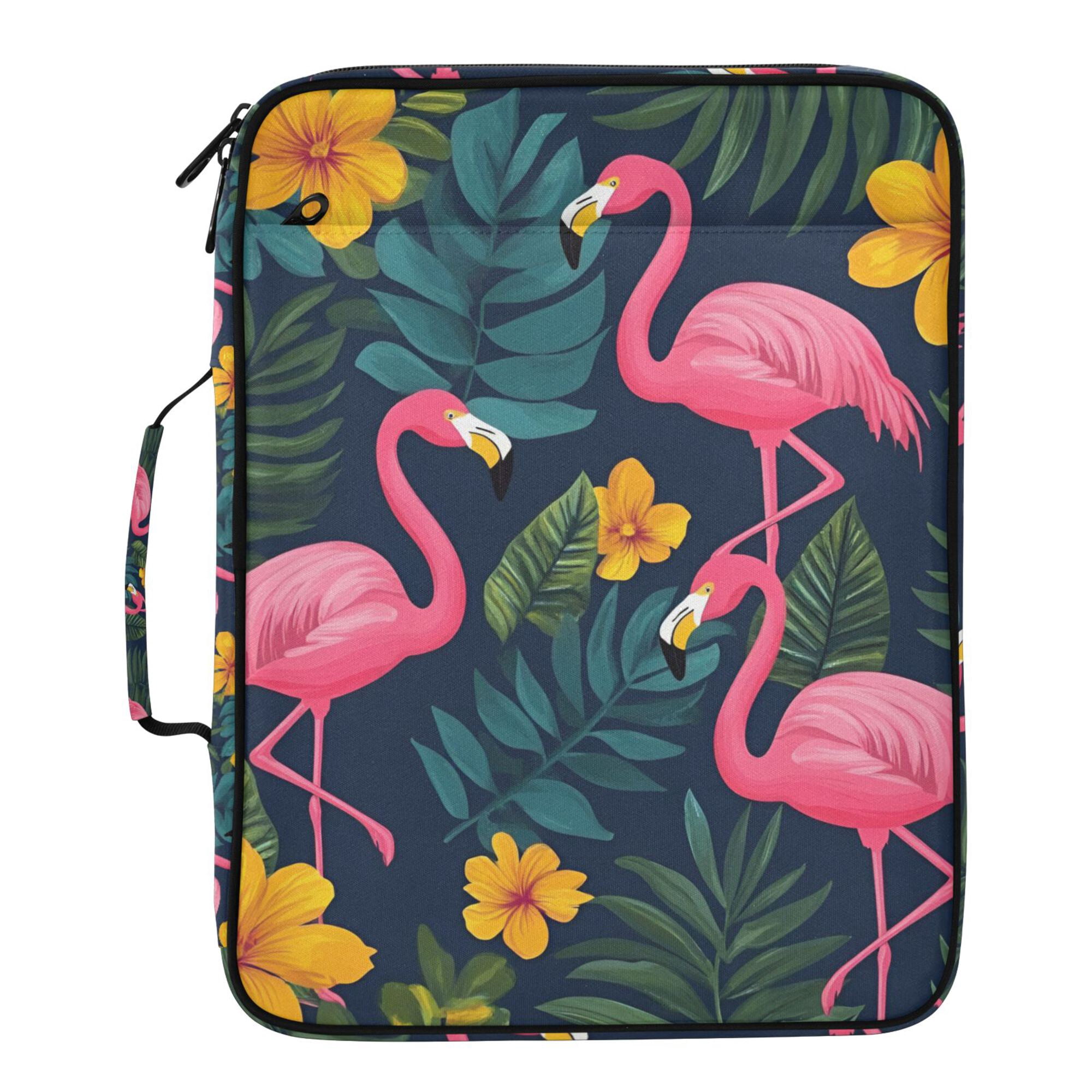 FORMRS Accordion File Folder A4 Size 7-Pocket Expanding Document Organizer Bag with 3 Ring Binder, Yellow Floral Flamingo