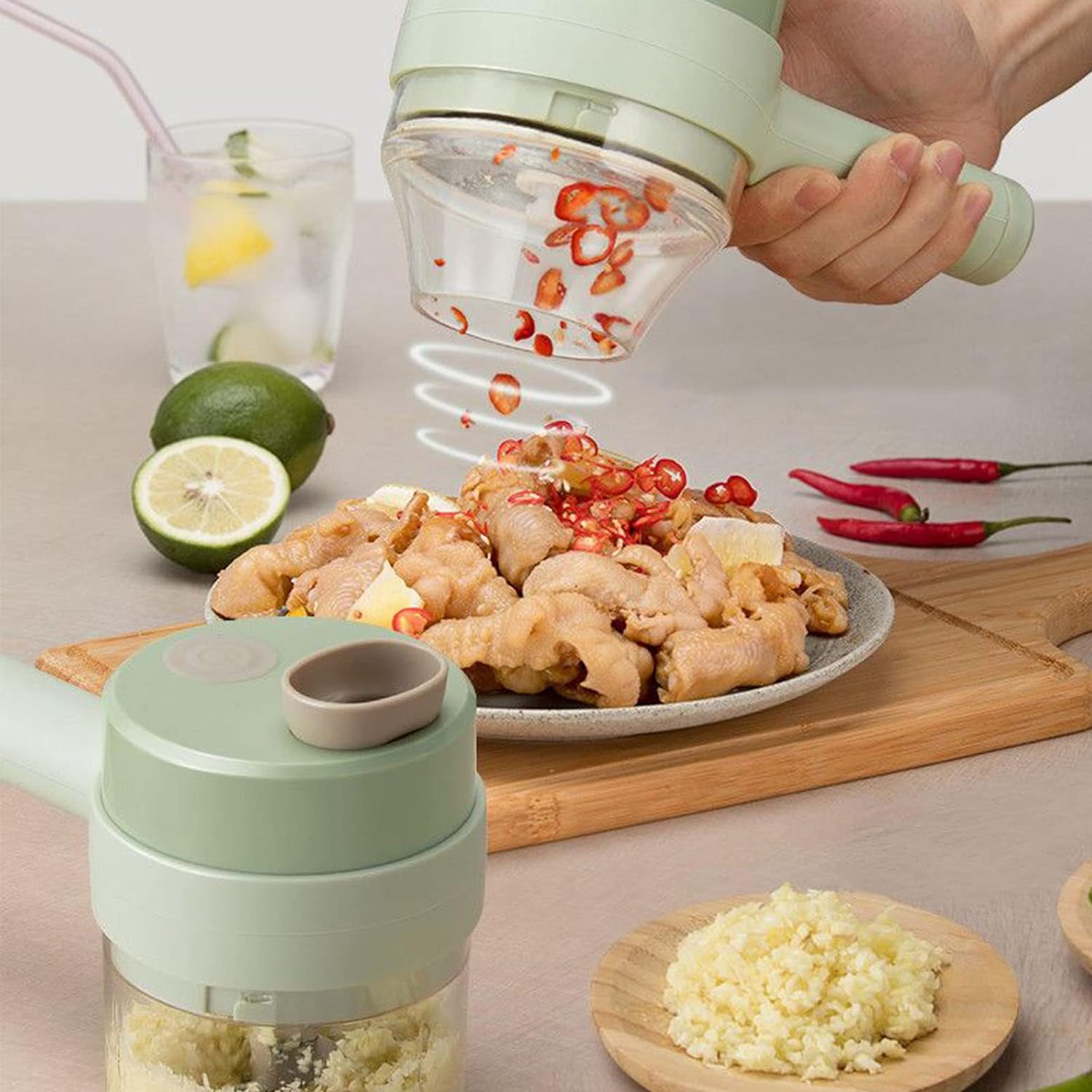 LINLIN Electric Vegetable Cutter Set, 200ml Food Processor Hand Held Multifunctional Chopper Dicer Slicer, 1500mHA Wireless Food Processor Onion Chopper Vegetable Garlic Slicer