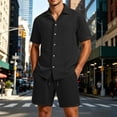 thumbnail image 2 of StSilkitty Mens 2 Piece Outfits Textured Short Sleeve Button down Shirts and Drawstring Shorts Sets Lightweight Soft Set, 2 of 6
