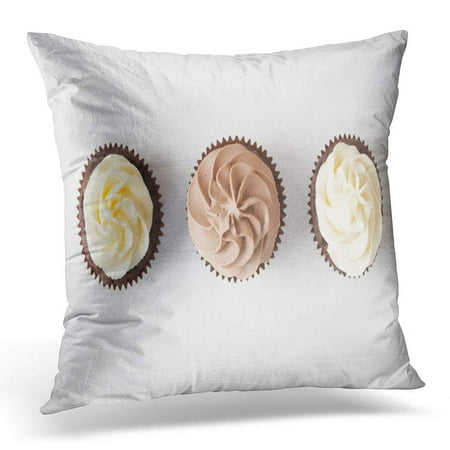 ECCOT Cupcakes with Whipped Chocolate and Vanila Cream on White Wooden Table Confectionery Catalog Top View Pillowcase Pillow Cover Cushion Case 16x16
