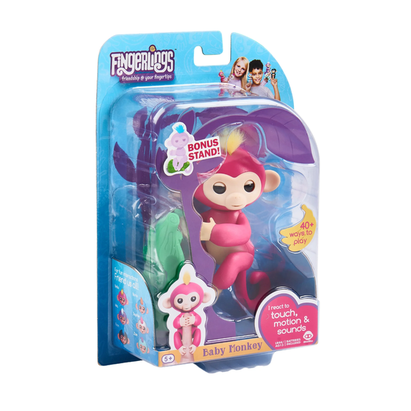 WowWee Fingerlings Interactive Baby Monkey - Bella (Pink with Yellow Hair)