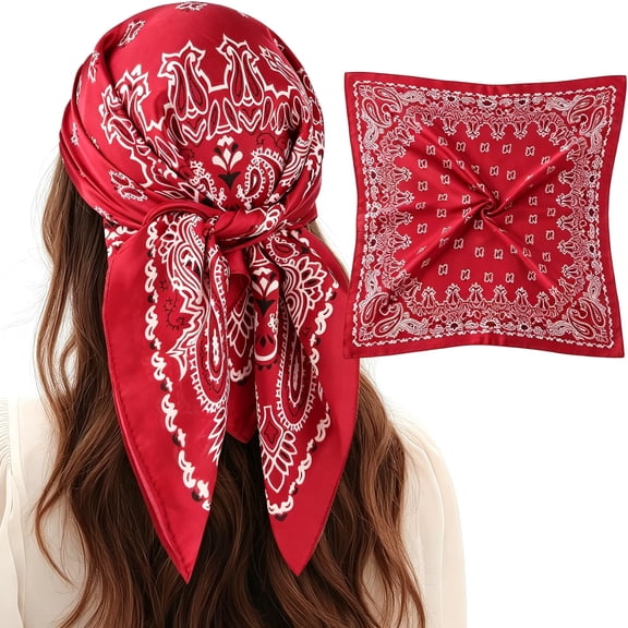 XIBUFE 1 Pcs 27.5 Inches Satin Head Scarf Silk Like Stain Bandana Sleeping Hair Wrap Hair Scarf for Women, Vibrant Red Head Scarf