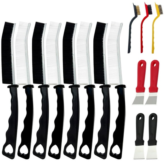 HZCrisp 15-Piece Crevice Cleaning Brush Set with Scrapers – Includes Window Track Brushes, Nylon/Brass/Steel Wire Brushes, and Gap Grout Scrub Tools