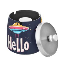 Yayeee Ashtray with Lid for Cigarette Smokeless Stainless Steel Home Ash Holder, Colorful UFO
