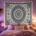thumbnail image 2 of Blue and Gold Mandala Centered on White Background, Serene Boho for Bohemian Decor Lovers, Traditional Eastern Wall Art, Housewarming Gift, Tapestry Wall Hanging for Bedroom and Living Room, 2 of 7