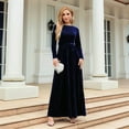 thumbnail image 3 of Women'S Elegant Velvet Belted Pleated Long Sleeve Party Formal Wedding Guest A-Line Maxi Long Dress Dark Blue M, 3 of 7