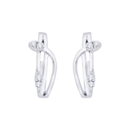 Prongs Set Diamond J-Hoop Earrings in 10K White Gold (1/4 cttw, G-H, I2-I3)