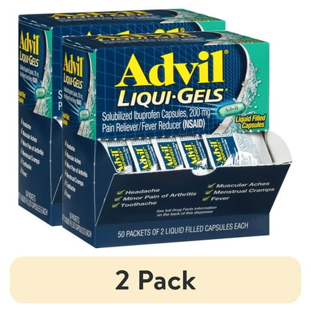 (2 pack) Advil Liqui-Gels Pain Reliever and Fever Reducer, Ibuprofen 200Mg for Pain Relief - 50X2 Liquid Filled Capsules