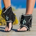thumbnail image 3 of Sandales de Plage à Franges pour Femmes, Bottines Boho Plage Décontractées, Larges, Mi-Mollet, Compensées, 3 of 6