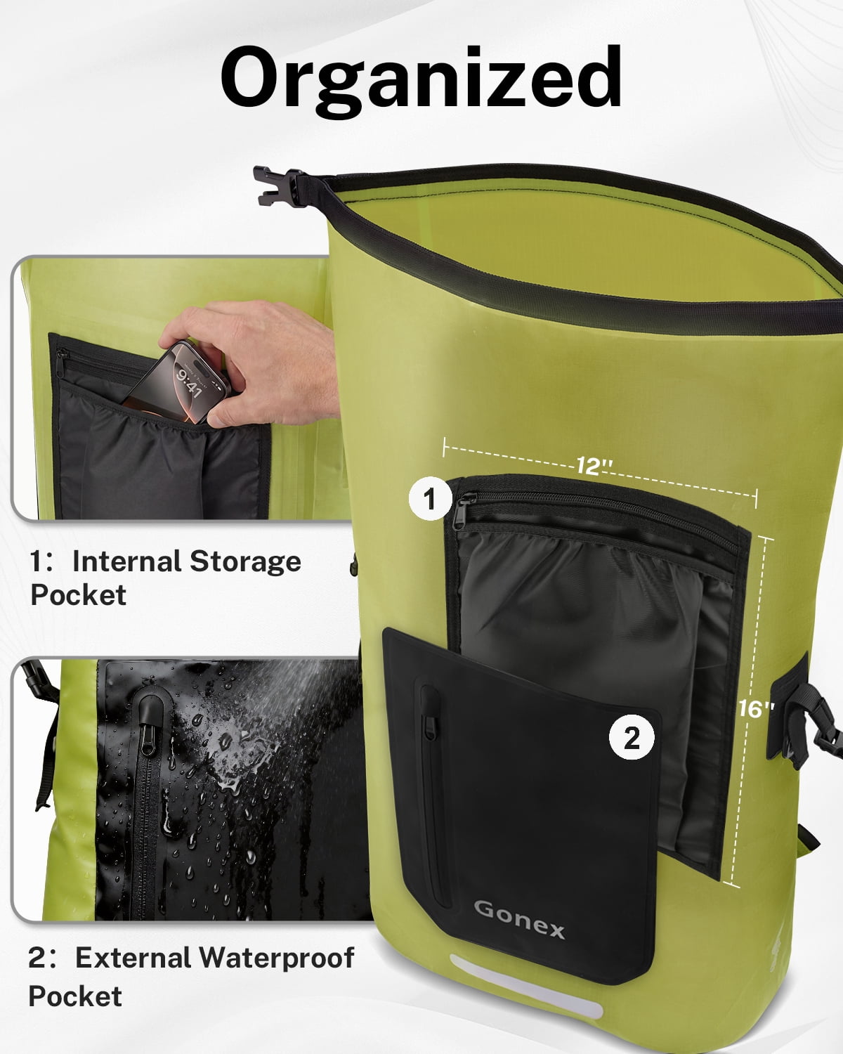 Gonex 35L Waterproof Backpack Dry Bag, Roll Top Floating Backpack for Kayak, Surfing, Hiking, Camping, Travel