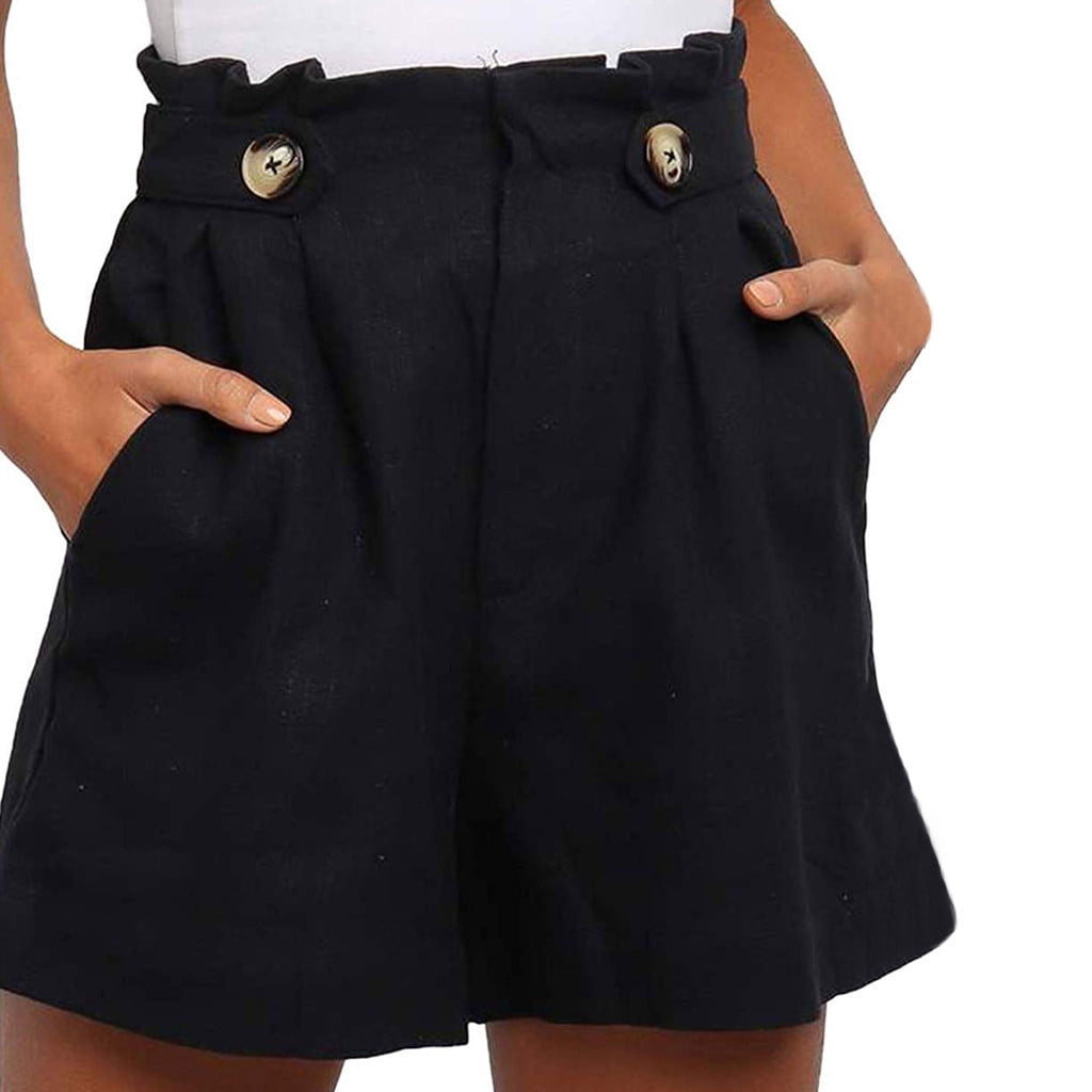 QIPOPIQ Clearance Women's Shorts Solid Color Casual Wide Leg Ruffle