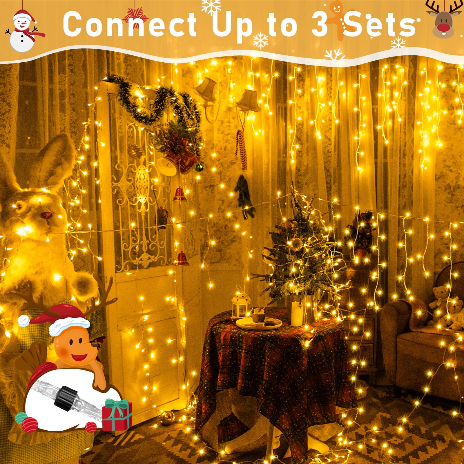 Warm White Decorative Lights , 45ft 594 LED Icicle Lights for Outside House with Connectable Clear Wire 8 Modes Timer, Plug in Waterproof for Eaves Yard Party Indoor Holiday Decoration