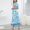 thumbnail image 3 of Itsame Womens Casual Dresses Printed V-neck Thin Dress Blue Size XL, 3 of 7