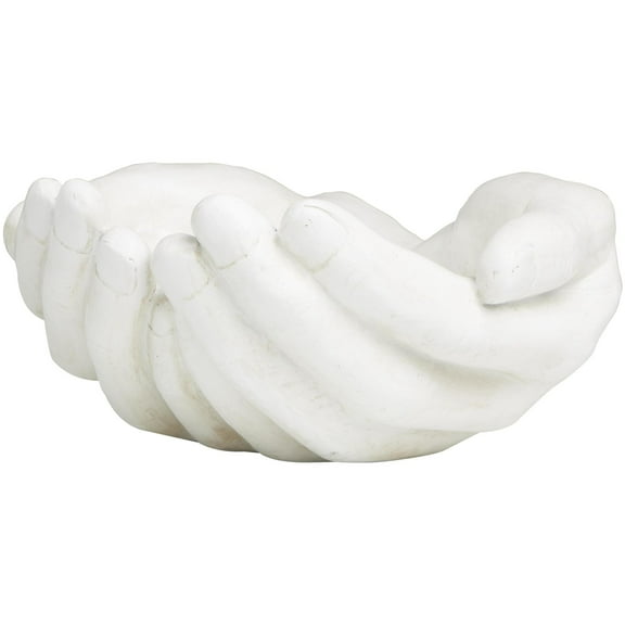 15" x 7" White Polystone Open Hands Sculpture, by DecMode