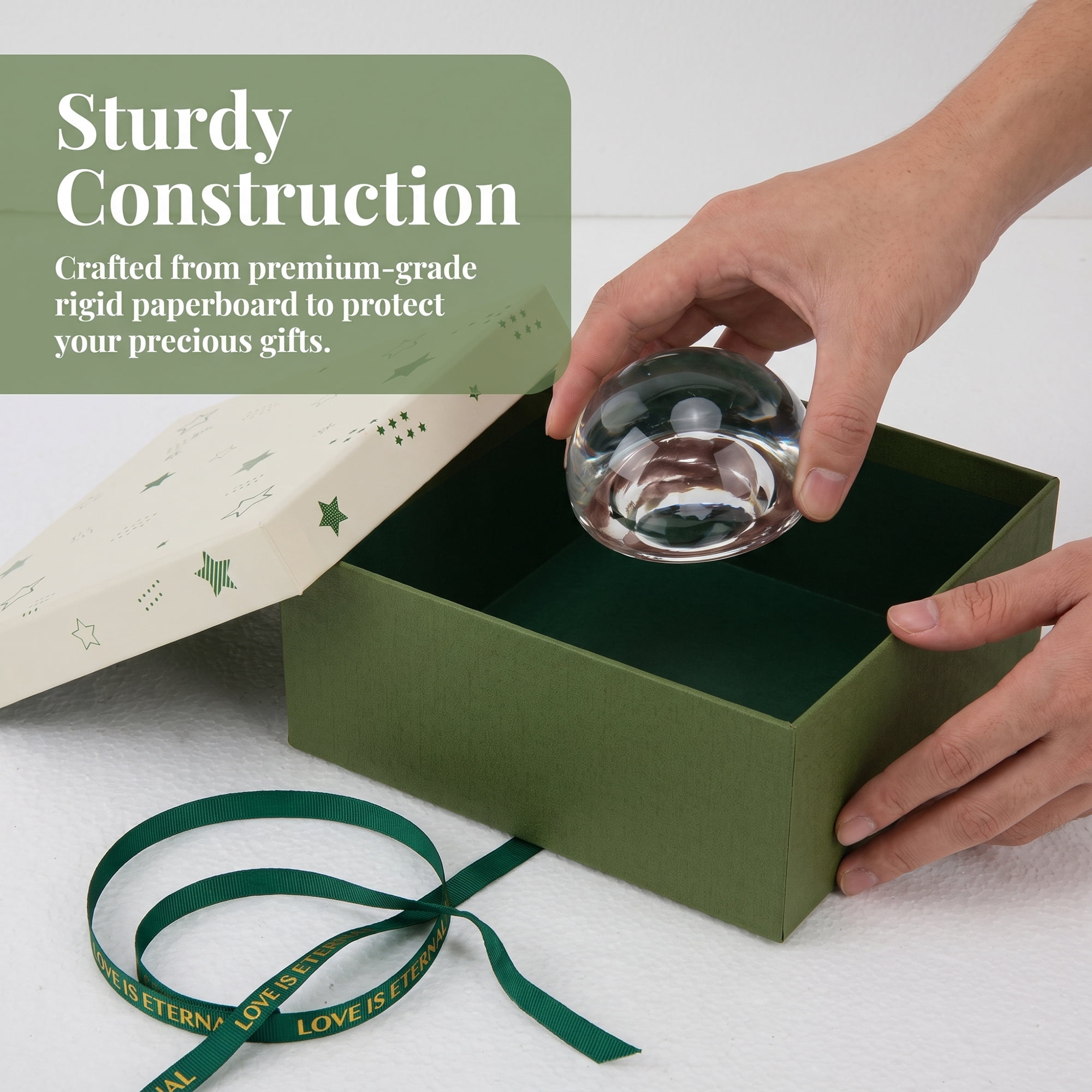 Unique Bargains Elegant Rigid Gift Box with Printed Ribbon Green 7.9" x 7.1" x 3.1"
