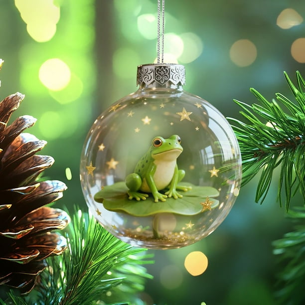Adorno navideño de rana esférica de 8 cm para colgar con cordón dorado | Llavero redondo con textura 3D para árbol de Navidad, ideal como regalo para casa, oficina, coche, dormitorio o envoltorio.
