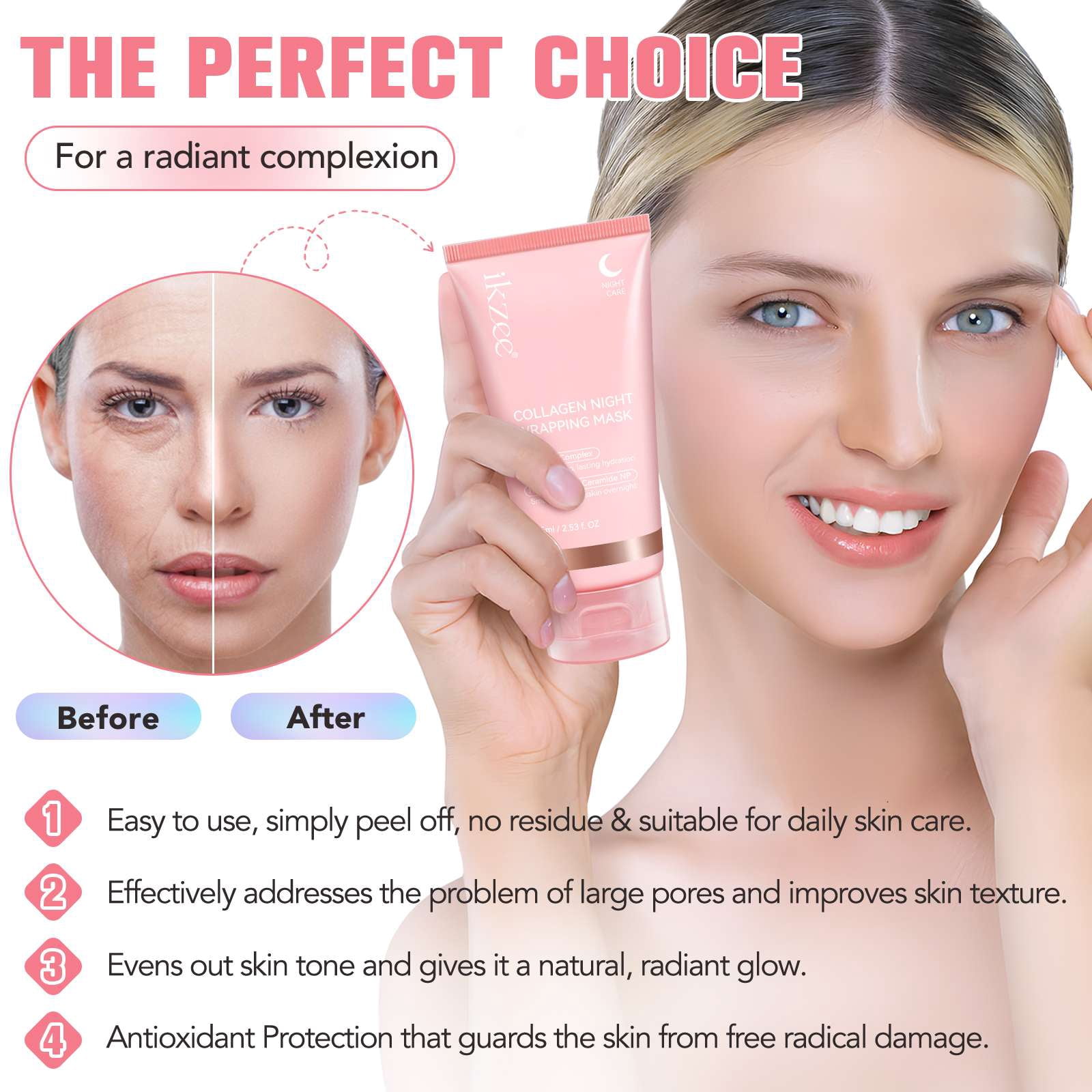 IKZEE, Collagen Night Wrapping Mask, Peeling Face Mask, 2.53 fl.oz