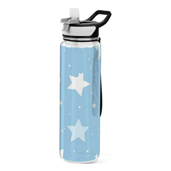 Lovely Star Pattern Transparent Sports Water Bottle with Straw BPA Free Tritan 32oz for Gym Camping