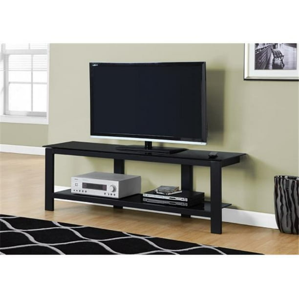 60 in. L, TV Stand With Tempered Glass Black