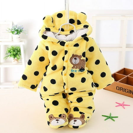 

DDWD Baby even clothes wave point bear feet bag ha clothes coral fleece autumn and winter clothes out climbing clothes polka dot generation of hair