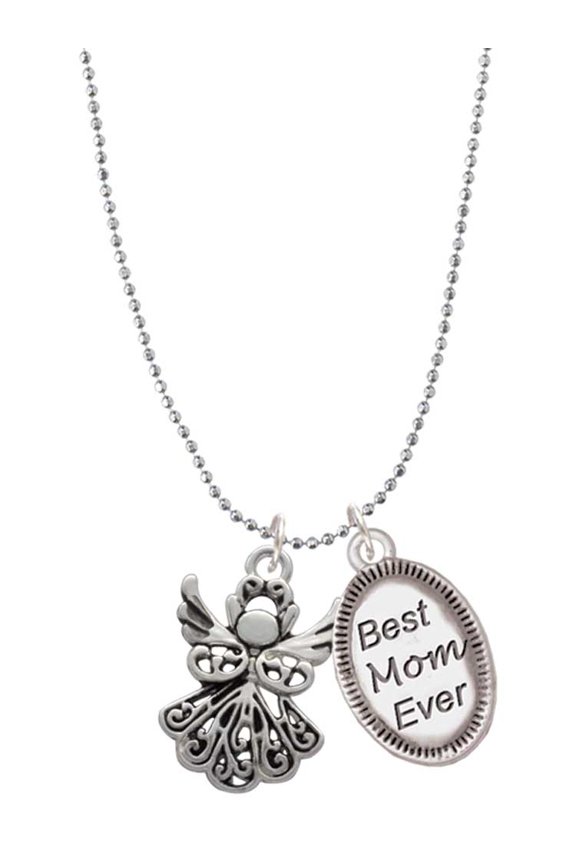 Silvertone Angel Best Mom Ever Charm Necklace