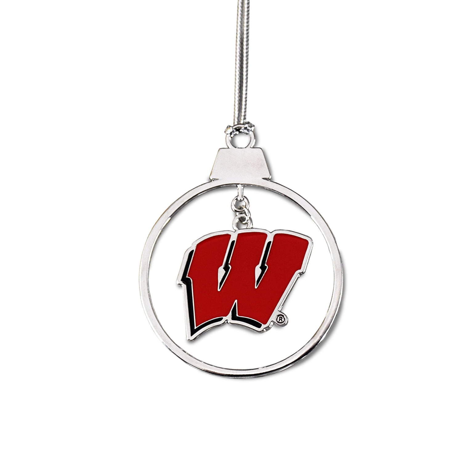 Fan Frenzy Gifts Set Di 2 Decorazioni Per Albero Wisconsin Badgers - Palline Circolari Con Logo Ufficiale, Colore Argento, 7,6 Cm