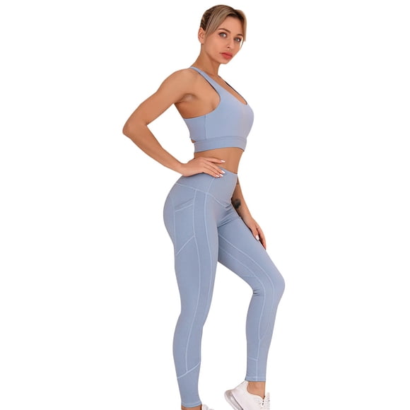 Lady Yoga Outfit Set Quick Dry Stretchy High Waist Workout Leggings Sports Bra