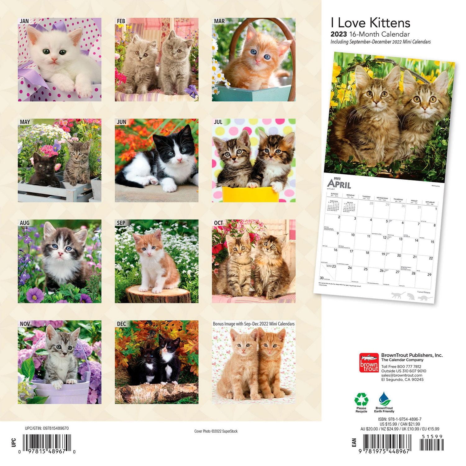 I Love Kittens | 2023 12x24 Inch Square Wall Calendar