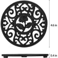 thumbnail image 2 of GIXUSIL Tea Pot Trivet for Kitchen, 4.7" Floral Pattern Hot Plate Pad for Party Sturdy Cast Iron Trivets Practical Kettle Trivet Holders for Table Dining Office, 2 Pcs/Black, 2 of 7