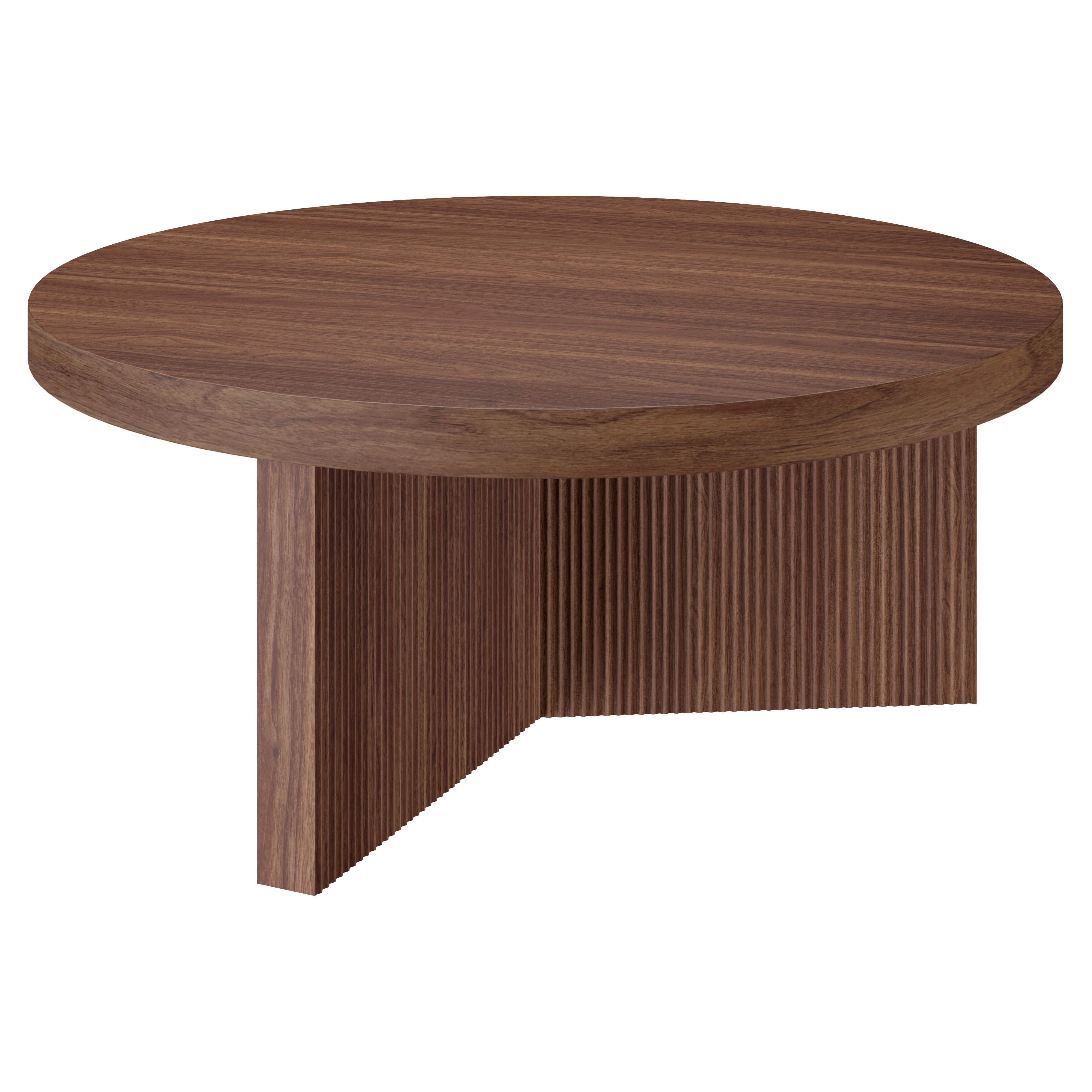 Holm 36" Wide Round Fluted Coffee Table in Satin Walnut