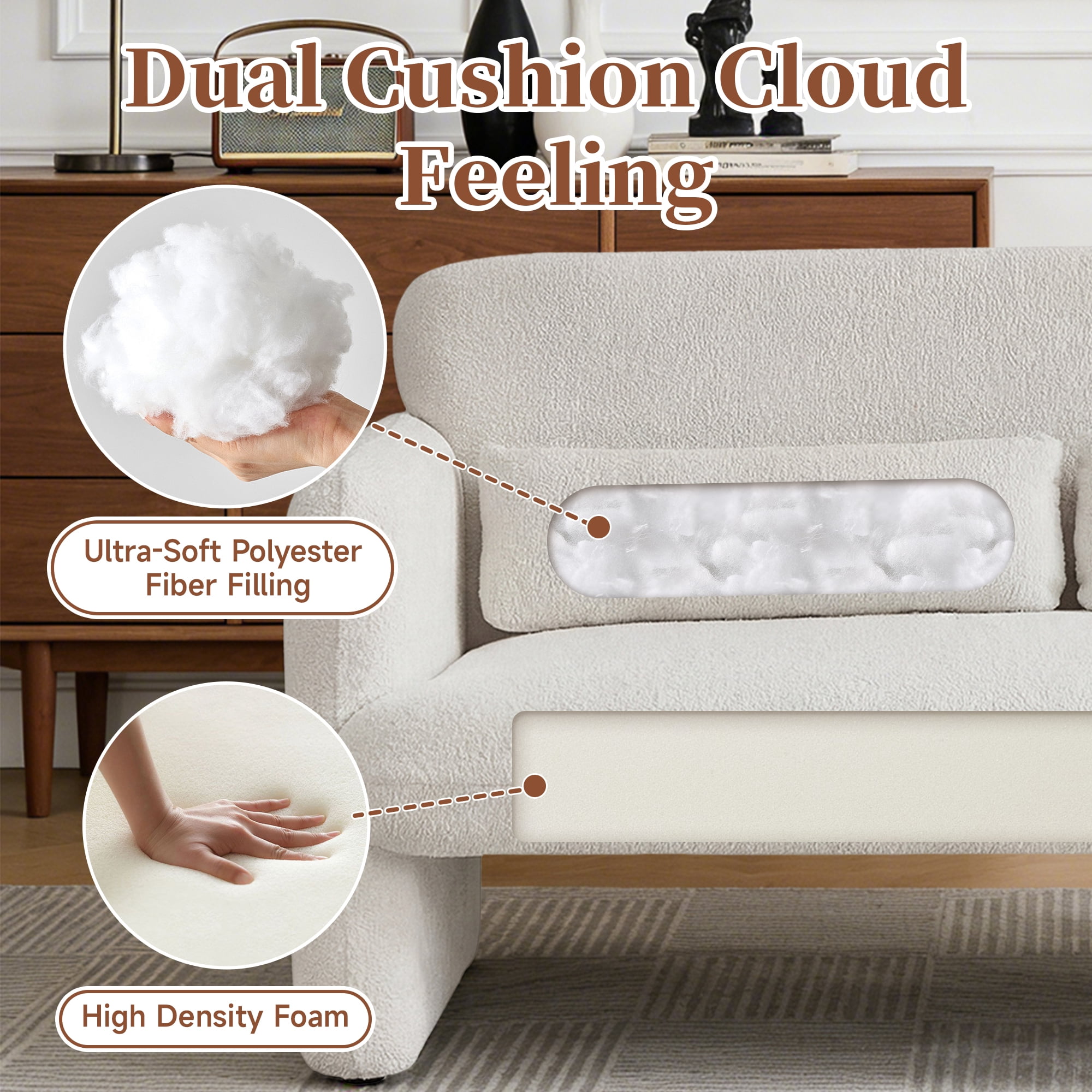 Youdao 59" Small Loveseat Sofa, Modern Sherpa Mini Sofa Couch, Lambswool 2-Seater Fluffy Love Seat, Teddy Fabric Upholstered Compact sofa with 2 Throw Pillows for Apartment Office Small Space, Beige