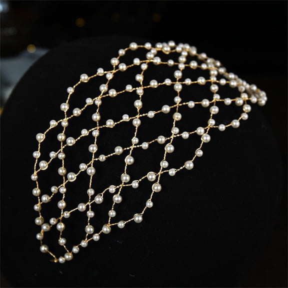 Imitation Pearl Vintage Wedding Hair Bands for Brides Beads Mesh Headpiece for Women Wedding Party Hair Accessory