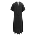 thumbnail image 2 of up to 60% off Gifts Usmixi Formal Dresses for Women Plus Size Casual Solid Cotton Linen Ruffle Hem Long Dresses with Pocket V-Neck Short Sleeve Plain Summer Maxi Dress Black XL, 2 of 3