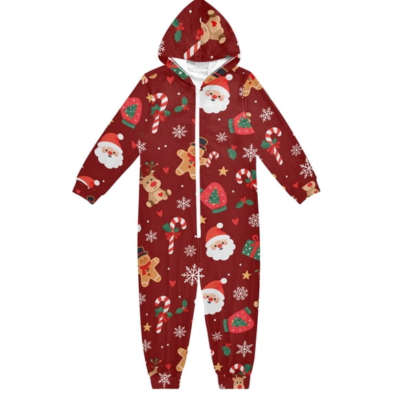 Xmas Santa Reindeer Boys & Girls Hooded One-Piece Pajamas Warm Crystal velvet Hooded Long Sleeve Loungewear Jumpsuit Unisex