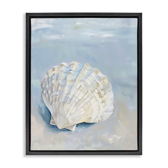 Stupell Industries Coastal Coastal Scallop Clam Black Floating Frame Canvas Art, 17 x 21, by Arlington Prints