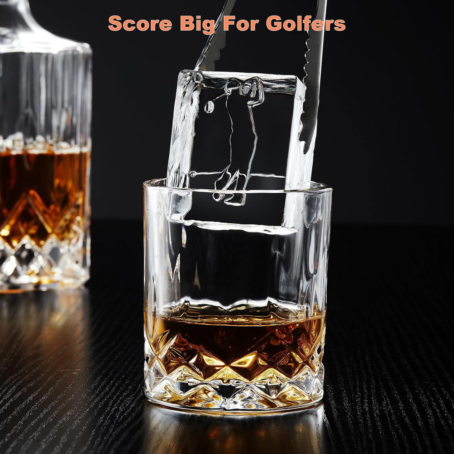 Clear Square Ice Cube Maker Mold for Whiskey Bourbon, Golf Gifts for Men, Golf Accessories Stocking Stuffers for Men, 4 Golf Theme Ice Stamp Included