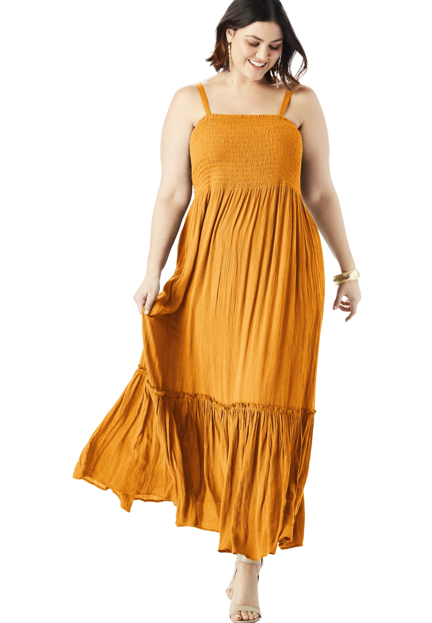 Roaman's - Roaman's Women's Plus Size Two-In-One Maxi Dress in Crinkle ...