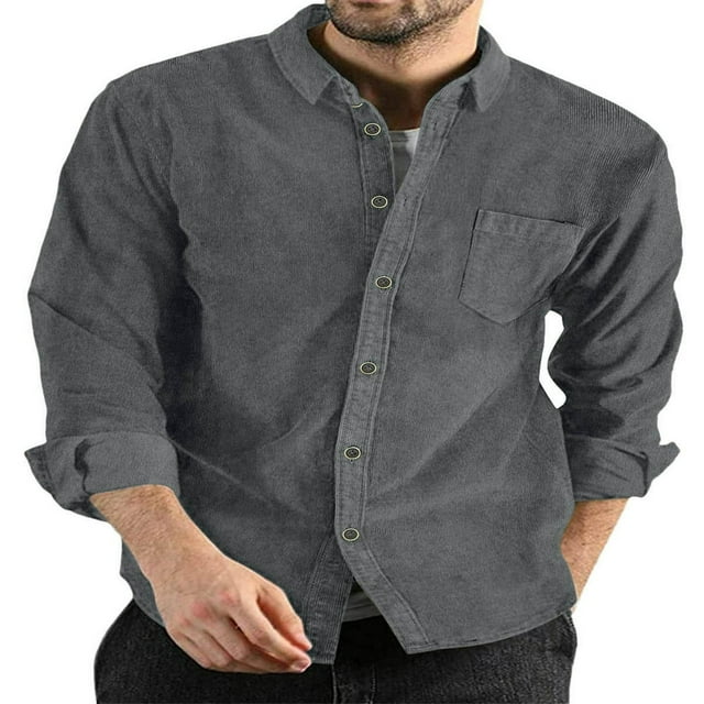 Men‘s Spring Autumn Cual Shirts Solid Color Long Sleeve Lapel Tops Button Shirts for Party