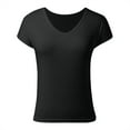 thumbnail image 4 of Riforla Women's T Shirts Short Sleeve V Neck Summer Tops Casual Loose Basic Solid Batwing Sleeve Tee Shirts T-shirts for Women Black XL, 4 of 5